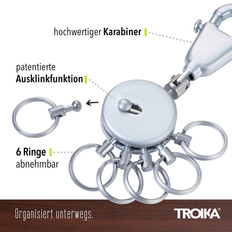 Troika طقم ترويكه المزدوج براءة اختراع -TB-KYR60/MC - حلقة مفاتيح - تشمل. كارابينر - 6 حلقات قابلة للتبديل - معدن/نحاس - غير لامع - مطلي بالكروم - فضي - Image 2